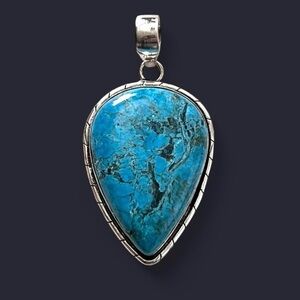 Large Teardrop Turquoise Gemstone Sterling Silver 2” Pendant